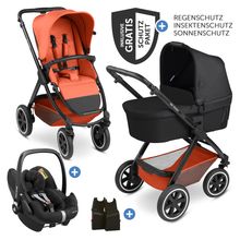 Set passeggino Samba 3in1 - incluso navicella, seggiolino auto Pebble Pro, seggiolino sportivo con pacchetto accessori XXL - Carota
