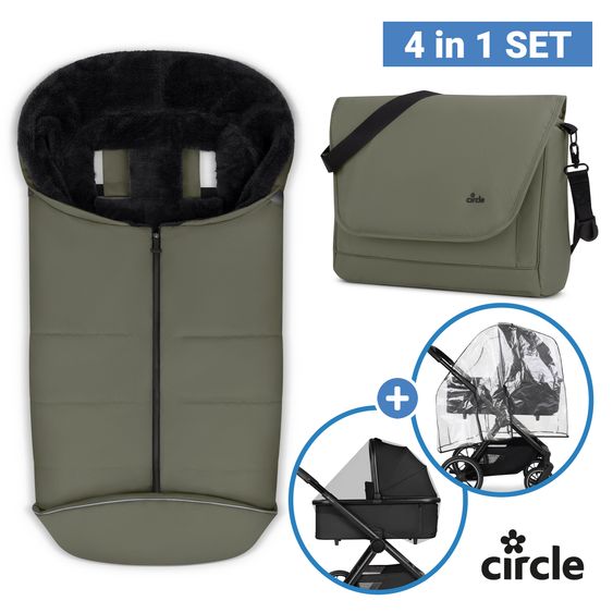 circle by ABC Design Zubehör-Set Kinderwagen mit Wickeltasche Easy, Winterfußsack, Regenschutz & Moskitonetz - - Wheat