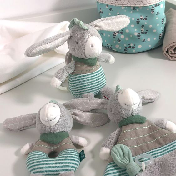Fehn Set regalo da 3 pezzi per la nascita di un asinello esclusivo - carillon + panno per le coccole + giocattolo da afferrare