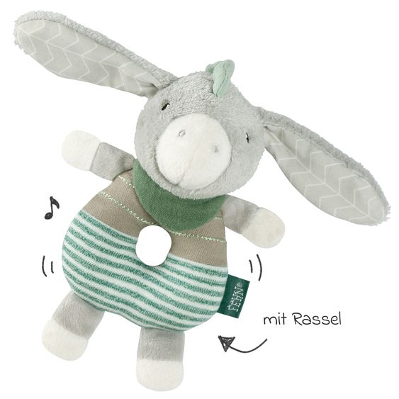 Fehn Set regalo da 3 pezzi per la nascita di un asinello esclusivo - carillon + panno per le coccole + giocattolo da afferrare