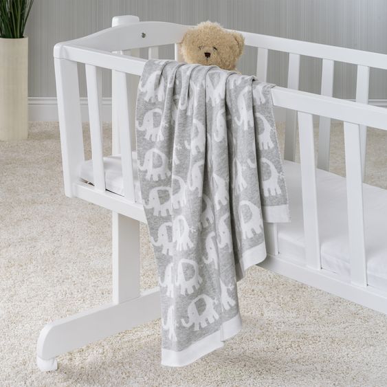 Fillikid Cotton blanket 75 x 100 cm - Elephants - Grey White