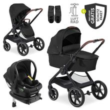 Set di passeggini 4in1 Walk N Care Air Trio Set con seggiolino auto i-Size e base Isofix e set di accessori XXL - Nero