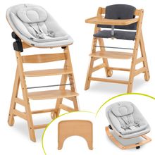 Alpha Move Nature Set neonato 5 pezzi Eco - seggiolone + sdraietta 2in1 + tavola da pranzo + cuscino per sedersi - Grigio chiaro / Carbone