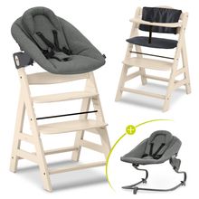 Set neonato Alpha Plus Vanilla 4 pezzi - Seggiolone + Attacco per neonato 2in1 e Dondolo Premium + Cuscino per la seduta - Grigio scuro