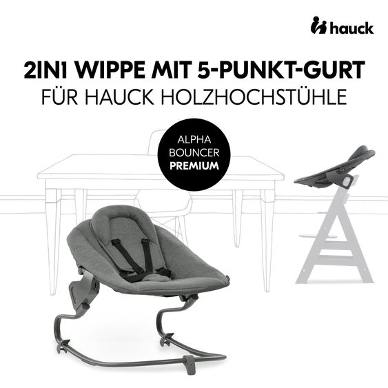 Hauck Set neonato Alpha Plus Vanilla 4 pezzi - Seggiolone + Attacco per neonato 2in1 e Dondolo Premium + Cuscino per la seduta - Grigio scuro