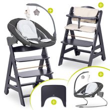 Set per neonati Beta Plus Grigio Scuro 5 pezzi - seggiolone + 2in1 aggancio per neonato e sdraietta deluxe, asse per mangiare, cuscino per sedersi - Grigio Melange