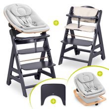 Beta Plus Grigio Scuro Set neonato 5 pezzi Eco - seggiolone + dondolo 2in1, tavola da pranzo, cuscino di seduta - Grigio chiaro