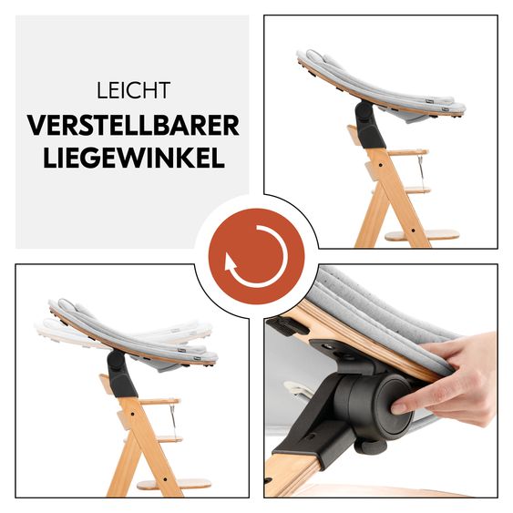 Hauck Set per neonati Beta Plus Natural 5 pezzi Eco - seggiolone + sdraietta 2in1, tavola da pranzo, cuscino per sedersi - Grigio chiaro