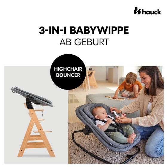 Hauck Set per neonati Beta Plus Natural 5 pezzi - seggiolone + sdraietta 2in1, tavola da pranzo, cuscino di seduta - Grigio Scuro Melange