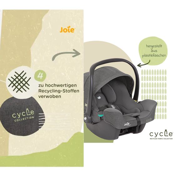 joie Seggiolino auto per neonati i-Snug 2 i-Size dalla nascita ai 13 kg (40 cm-75 cm) con riduttore di seduta di soli 3,35 kg - Cycle Collection - Grigio conchiglia
