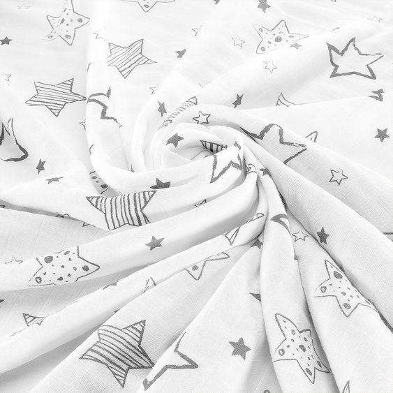 Makian Cuddly blanket gauze 4-ply 120 x 120 cm - Crazy Stars - Grey White
