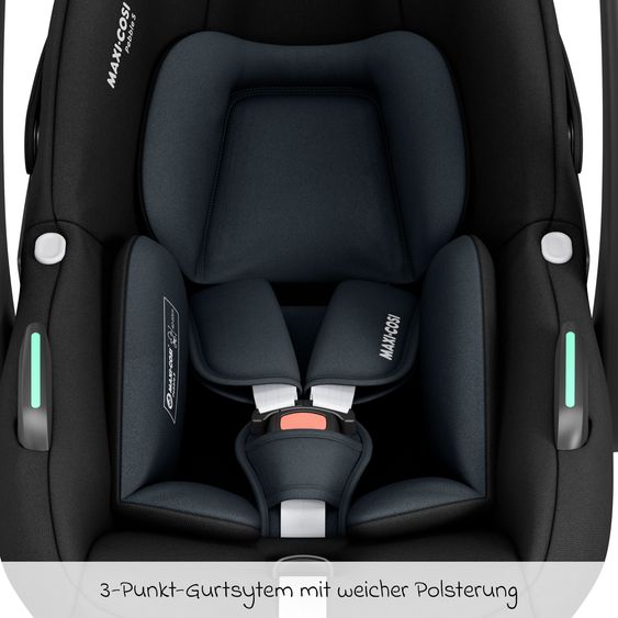 Maxi-Cosi 3in1 infant car seat & reboarder set from birth to 4 years with (40 - 105 cm) with Pebble S i-Size infant car seat & Pearl S child seat incl. FamilyFix S Isofix base & backrest protector - Tonal Black