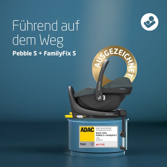 Maxi-Cosi 3in1 infant car seat & reboarder set from birth to 4 years with (40 - 105 cm) with Pebble S i-Size infant car seat & Pearl S child seat incl. FamilyFix S Isofix base & backrest protector - Tonal Graphite