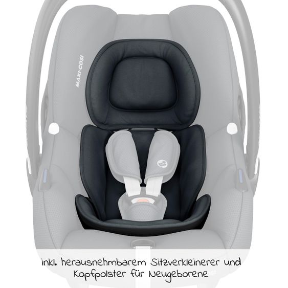 Maxi-Cosi Seggiolino auto CabrioFix i-Size dalla nascita ai 15 mesi (40-75 cm) i-Size Base, Coperta e Portaciuccio - Essential Graphite