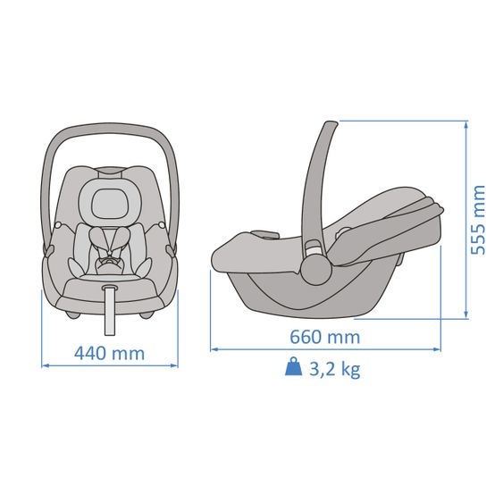 Maxi-Cosi Seggiolino auto CabrioFix i-Size dalla nascita a 15 mesi (40-75 cm) e riduttore di seduta, capottina parasole - Essential Graphite