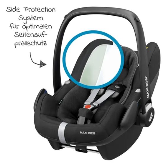 Maxi-Cosi Babyschale Pebble Pro i-Size ab Geburt-12 Monate (45-75 cm) FamilyFix 3 i-Size Base, Polsterschutz & Greifling - Essential Black