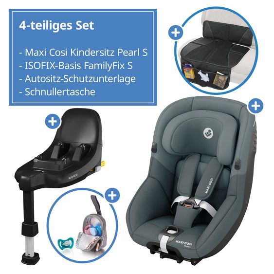 Maxi-Cosi Reboarder child seat Pearl S i-Size from 3 months - 4 years (61 cm - 105 cm) incl. Isofix base FamilyFix S, protective pad & pacifier bag - Tonal Graphite