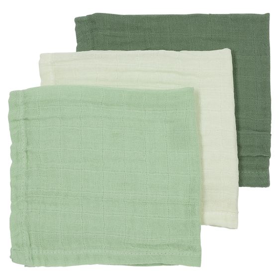 Meyco Muslin cloth / washcloth / burp cloth 3-pack muslin 30 x 30 cm - OffWhite / Soft Green / Forest Green