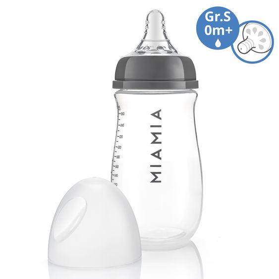 MiaMia PP bottle 260 ml with silicone teat size S - gray