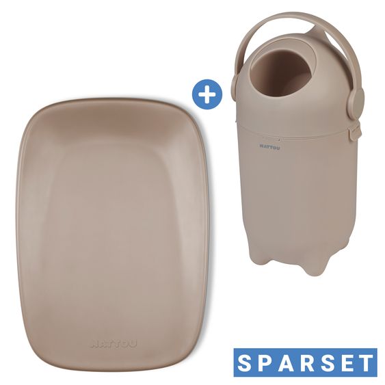 Nattou Set fasciatoio con fasciatoio Softy e secchio per pannolini Dropy - Taupe