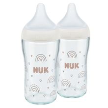 Bottiglia di vetro 2-pack Perfect Match 230 ml + tettarella in silicone taglia M - arcobaleno - bianco