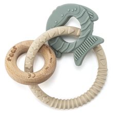 Silikon-Holz-Beißring BiteDuo unterstütz beim Zahnen und fördert die Feinmotorik - Beige Grün