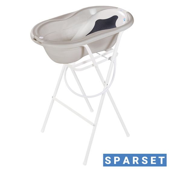 Rotho Babydesign 4-piece Tilo bath set / bathing station - incl. bathtub + bath stand + bath lounger + drain hose - cappuccino