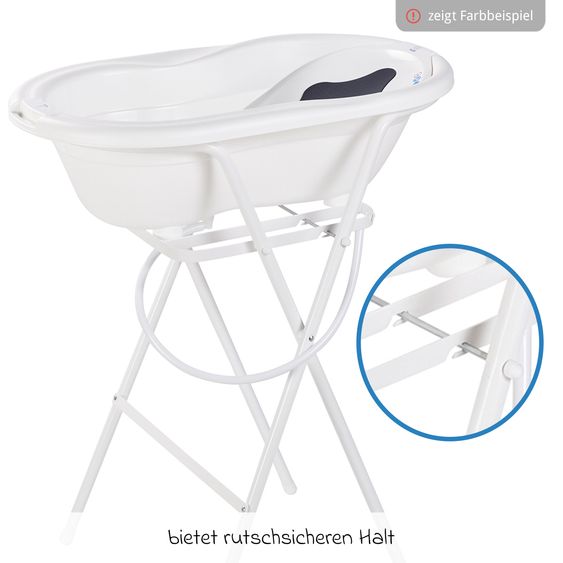 Rotho Babydesign Set da bagno / stazione da bagno Tilo da 4 pezzi - include vasca da bagno + supporto da bagno + lettino da bagno + tubo di scarico - Verde salvia
