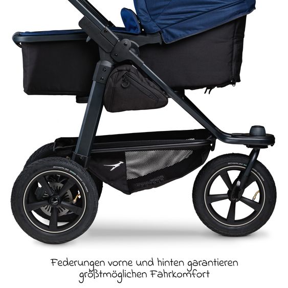 TFK Set passeggino 3in1 Mono 2 con pneumatici, comprensivo di unità combinata (navicella+seggiolino) con posizione reclinabile, seggiolino auto Pebble Pro e pacchetto accessori XXL - Marine