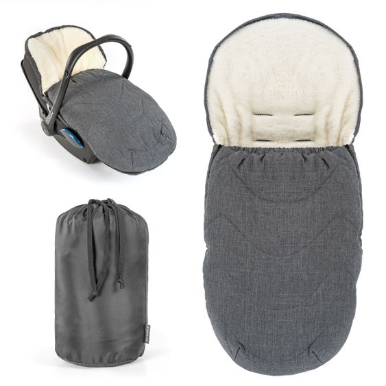 Zamboo 2in1 Universal-Fleece-Fußsack Sitzauflage und Fußsack mit Kapuze für Babyschale, Babywanne und Buggy, inkl. Tasche - Grau