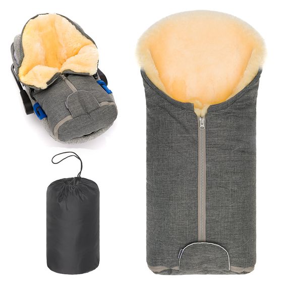 Zamboo Universal Lammfell-Fußsack für Babyschale & Babywanne - Melange Hellgrau