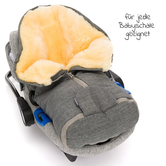Zamboo Universal Lammfell-Fußsack für Babyschale & Babywanne - Melange Hellgrau