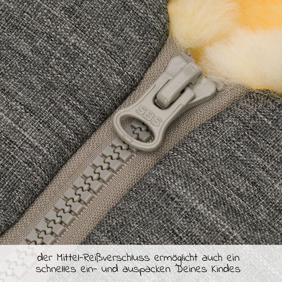 Zamboo Universal Lammfell-Fußsack für Babyschale & Babywanne - Melange Hellgrau