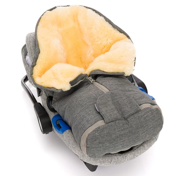Zamboo Universal Lammfell-Fußsack für Babyschale & Babywanne - Melange Hellgrau