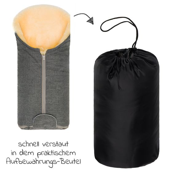 Zamboo Universal Lammfell-Fußsack für Babyschale & Babywanne - Melange Hellgrau