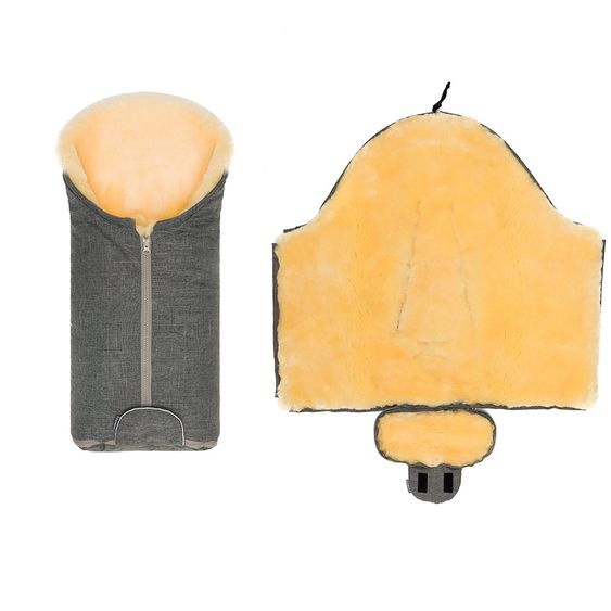 Zamboo Universal Lammfell-Fußsack für Babyschale & Babywanne - Melange Hellgrau